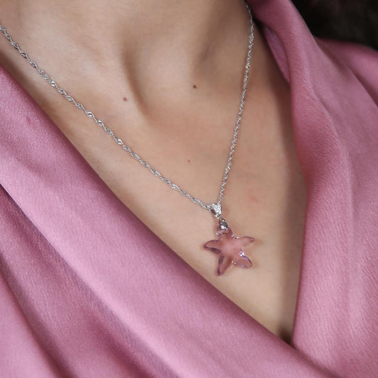 Purple Crystal Star Pendant Necklace Pure 925 Silver