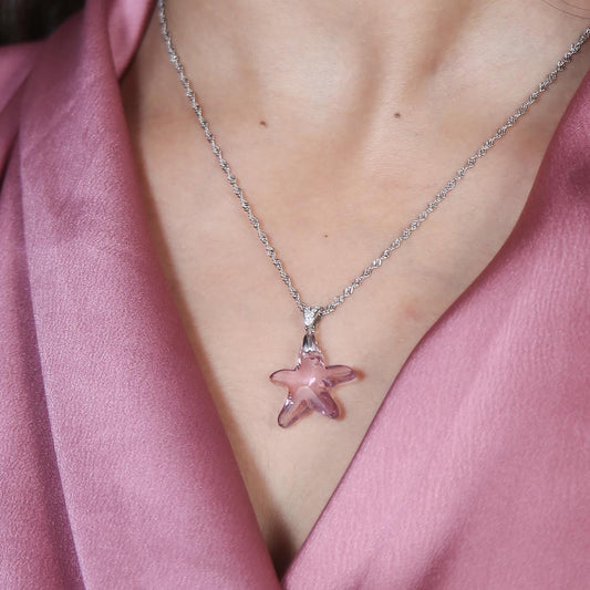 Purple Crystal Star Pendant Necklace Pure 925 Silver