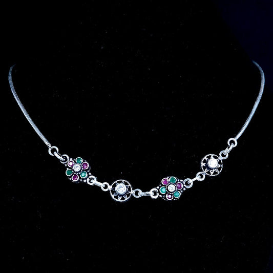 Regal Bloom Oxidised Necklace & Earring Set Pure 925 Silver