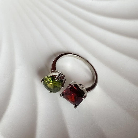 Emerald Flame – Adjustable Ruby & Green Stone Ring Pure 925 Silver