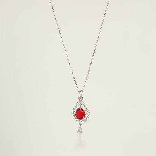 Ruby Pendant Set With Chain Pure 925 Silver