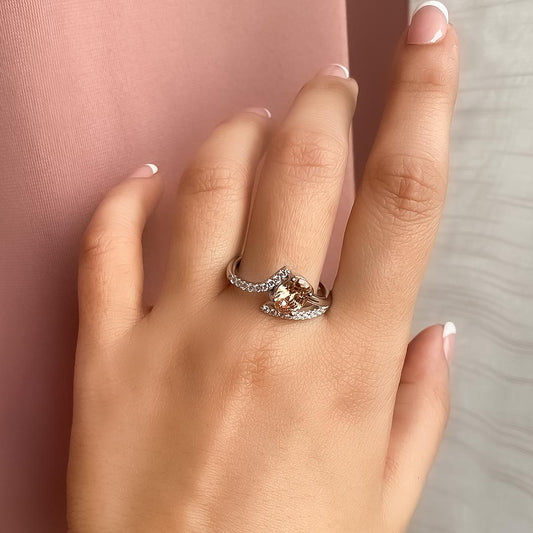 Peach Glow – 925 Silver Adjustable Ring