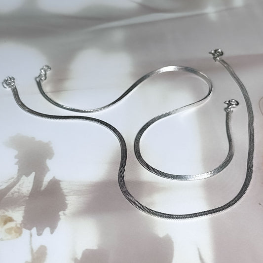 Silver Snake Chain Anklet Pair Pure 925 Silver
