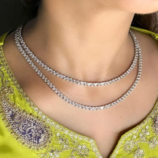 Slant Crystal Necklace Set Pure 925 Silver