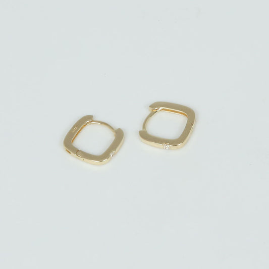 Sleek Gold Square Zircon Hoops Pure 925 Silver
