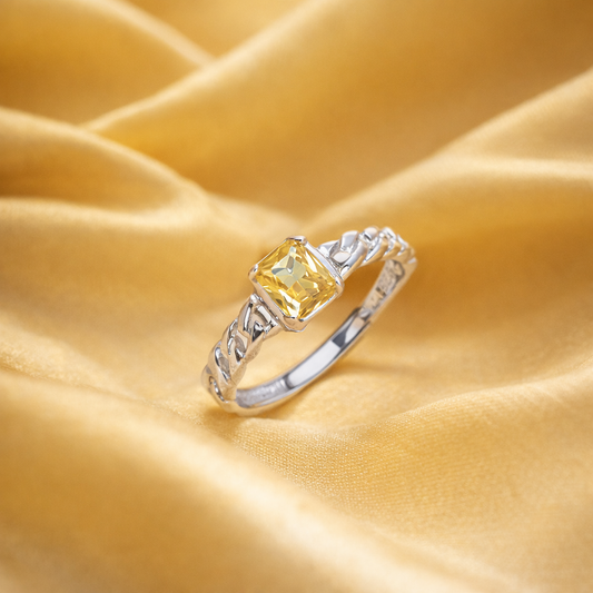Yellow Stone Braided Adjustable Pure 925 Silver Ring