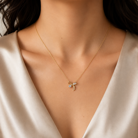 Bow Gold Necklace Pure 925 Silver