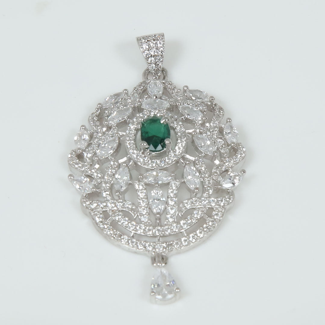 Emerald Regal Pendant Set Pure 925 Silver