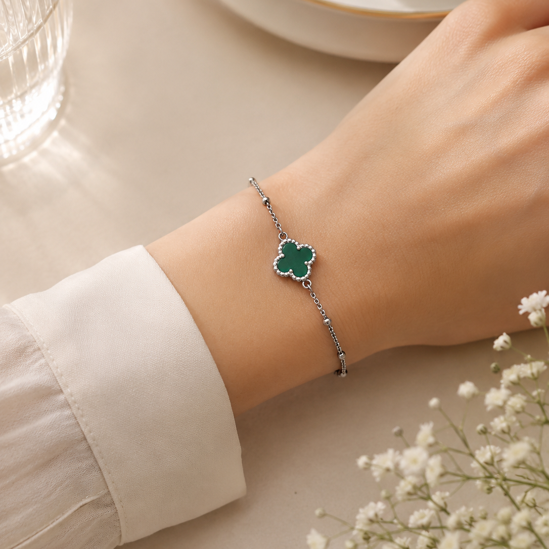 Green Clover 925 Silver Bracelet