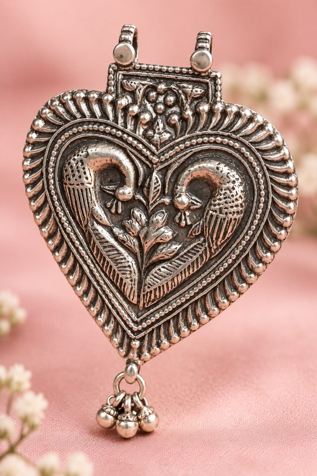 Taravya 925 Silver Heart & Love Bird Pendant Taravya