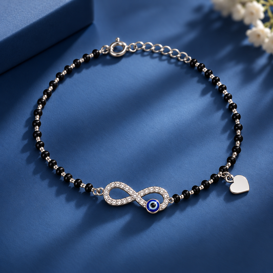 Taravya Women’s Infinity Evil Eye Black Bead Bracelet