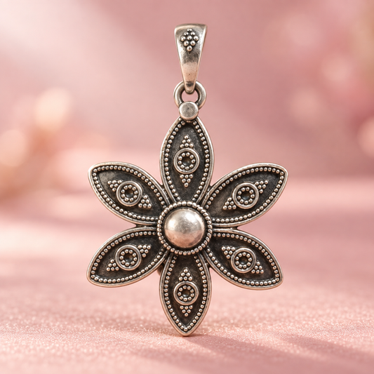 Taravya Floral Mandala 925 Silver Pendant Taravya