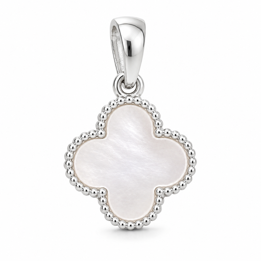 Clover Shaped Pendant and Earrings White