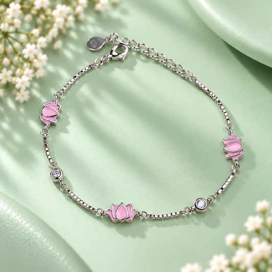 Taravya Pink Lotus 925 Silver Bracelet