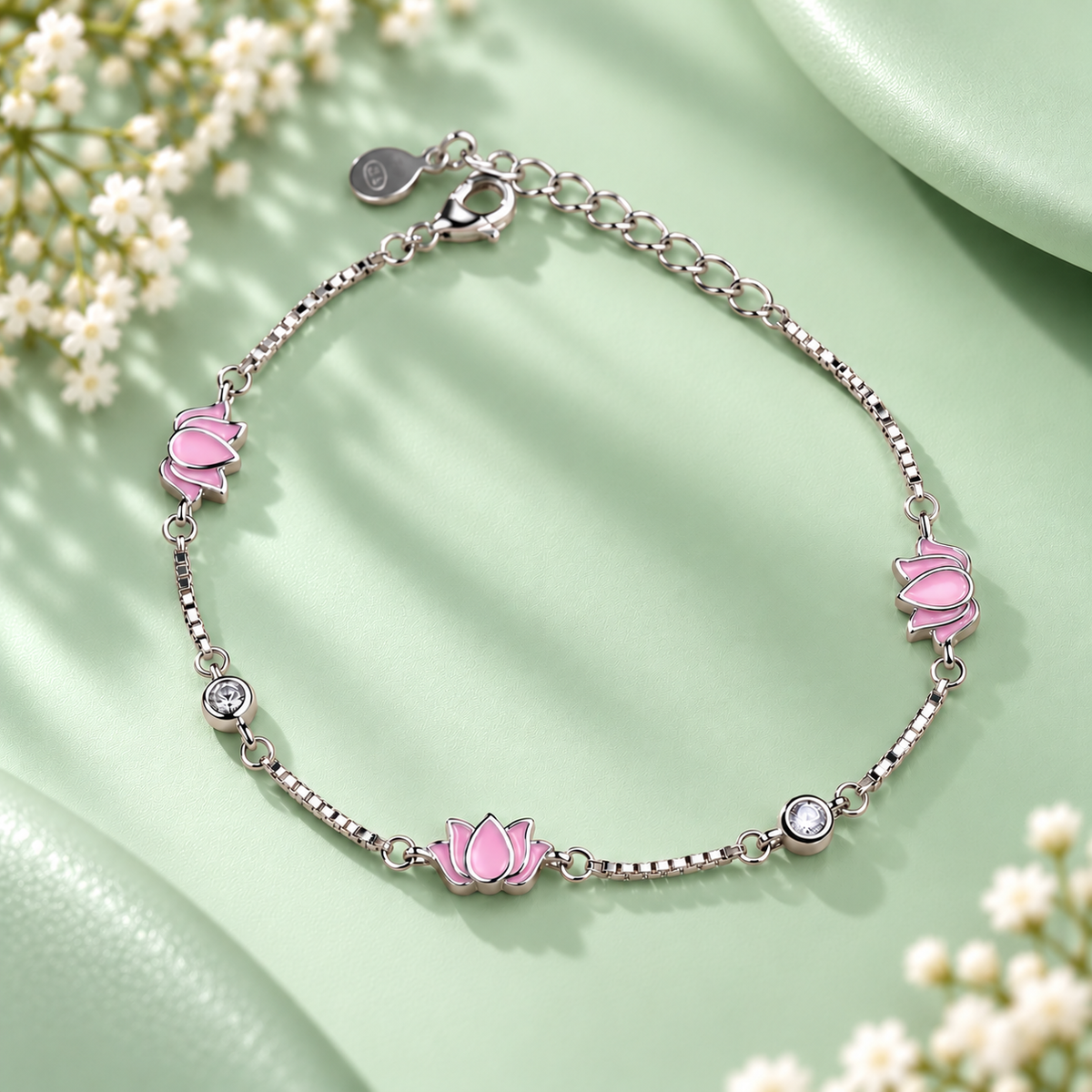 Taravya Pink Lotus 925 Silver Bracelet