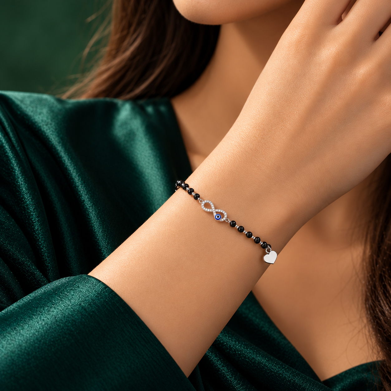 Taravya Women’s Infinity Evil Eye Black Bead Bracelet
