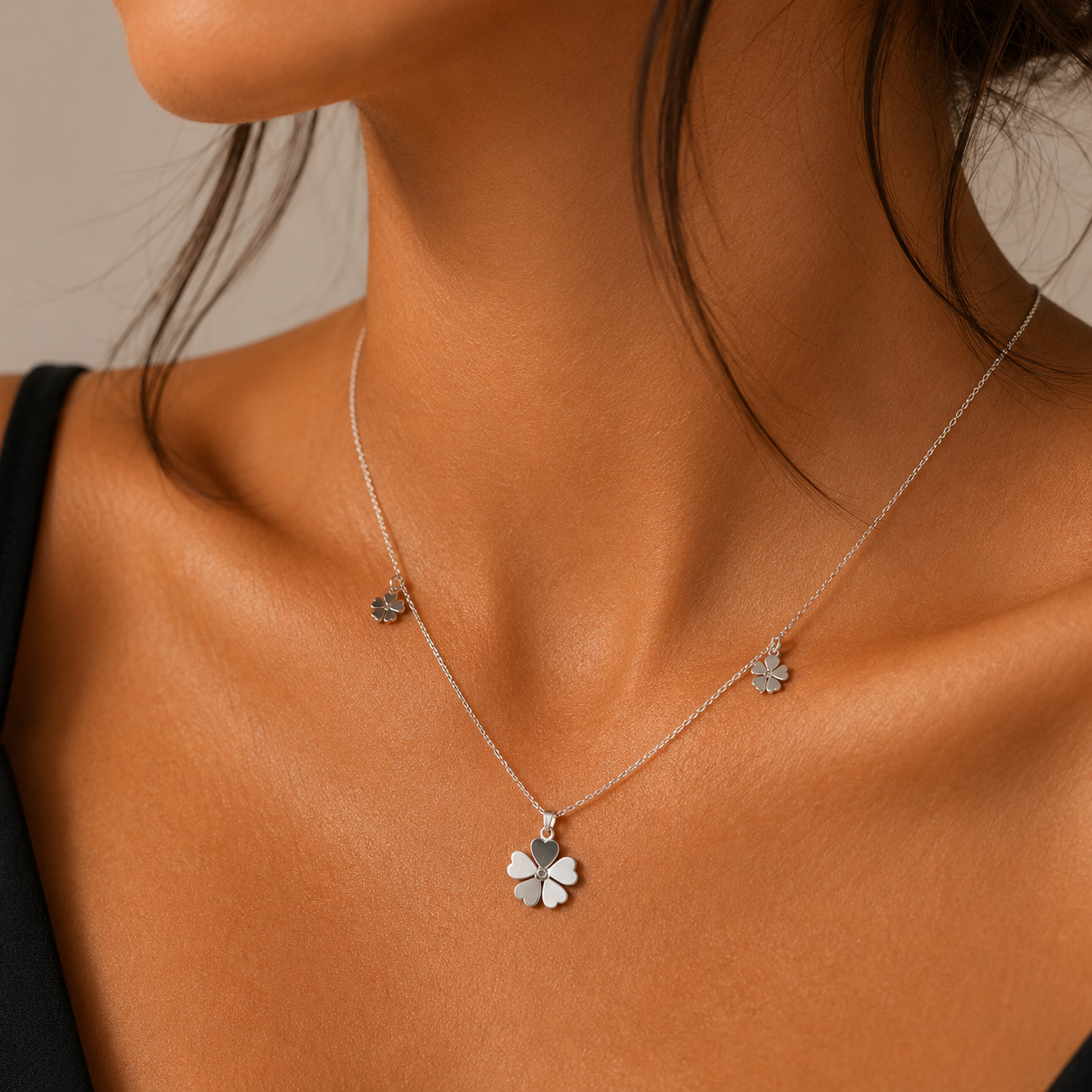 925 Silver Triple Flower Necklace