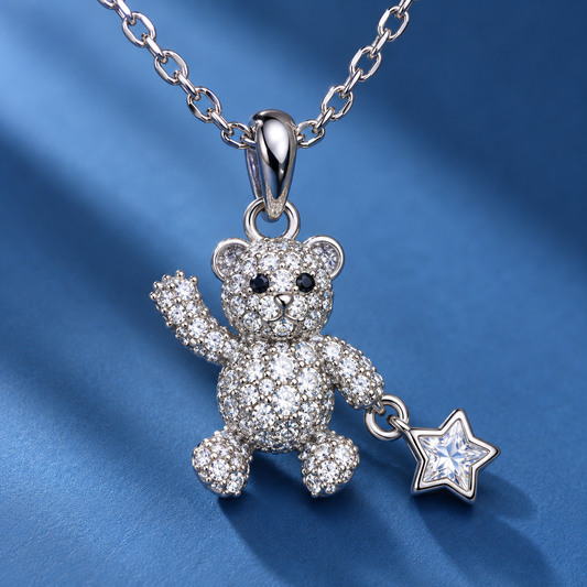 Taravya Sparkling Teddy Bear Pendant Necklace