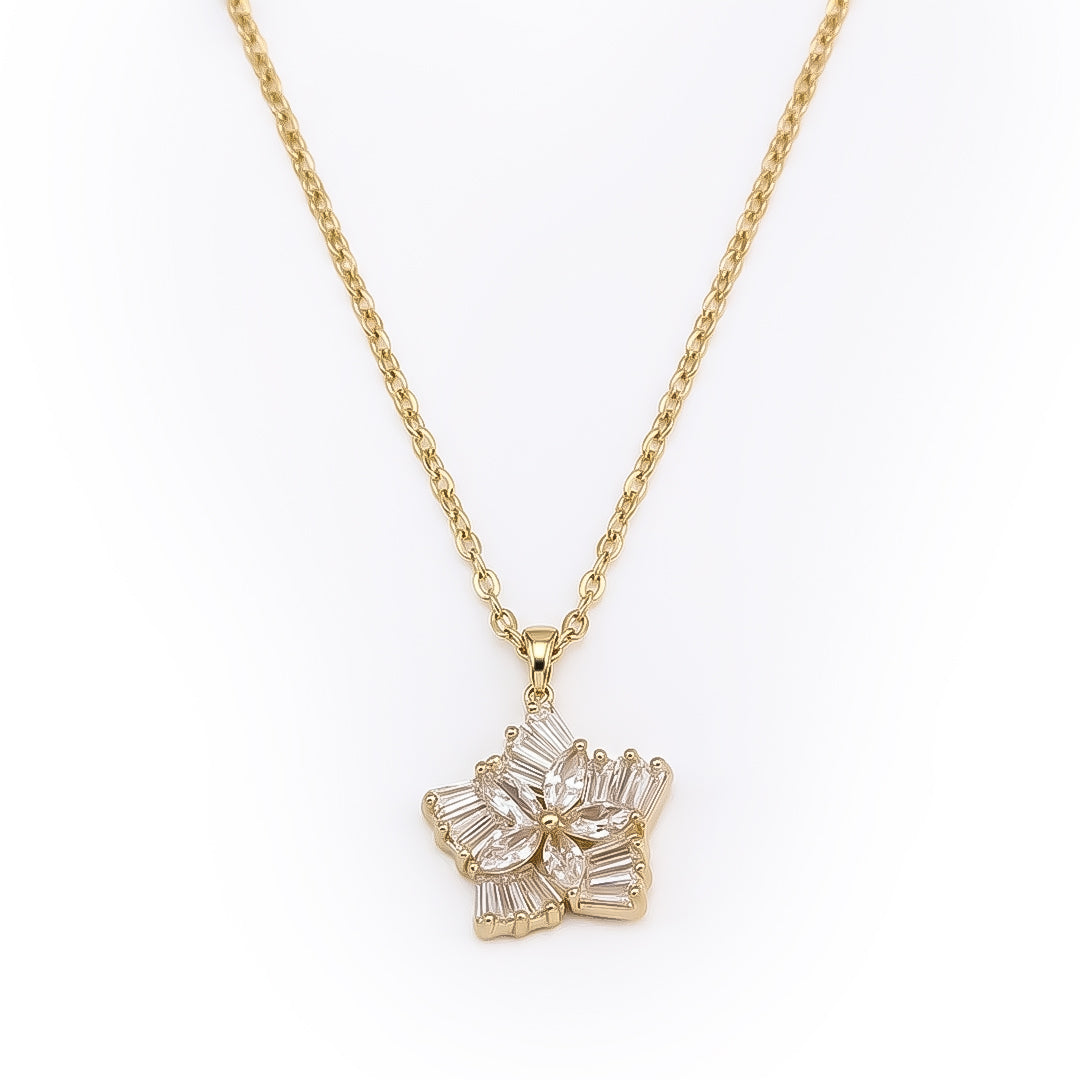Silver Flower Petal Necklace Set