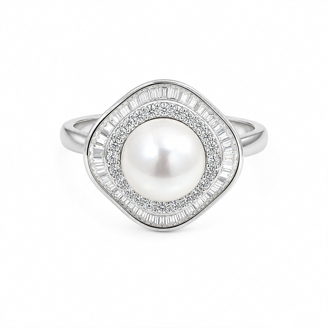 Pearl Flower Silver Adjustable Ring