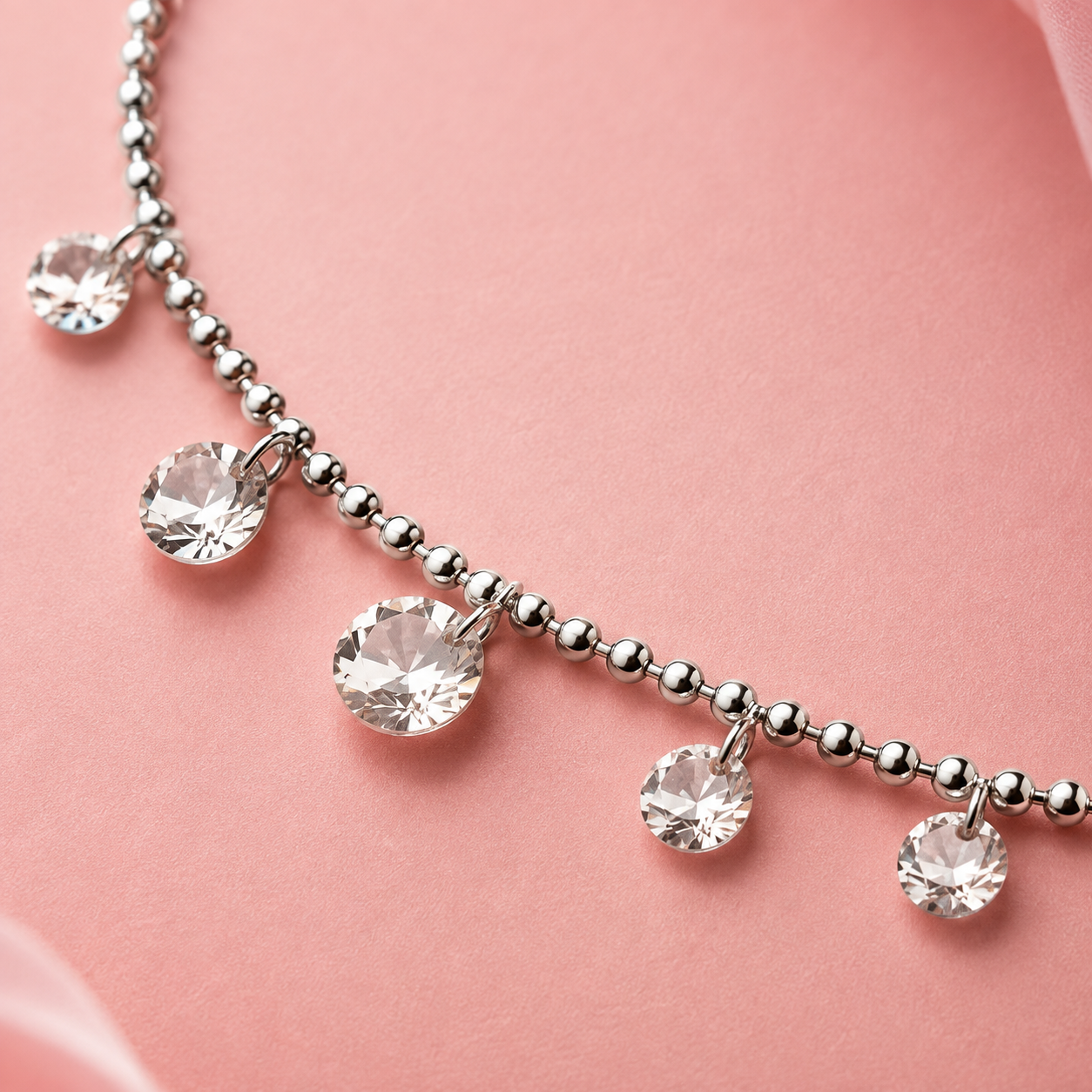 Silver Crystal Stone Anklet(Single)