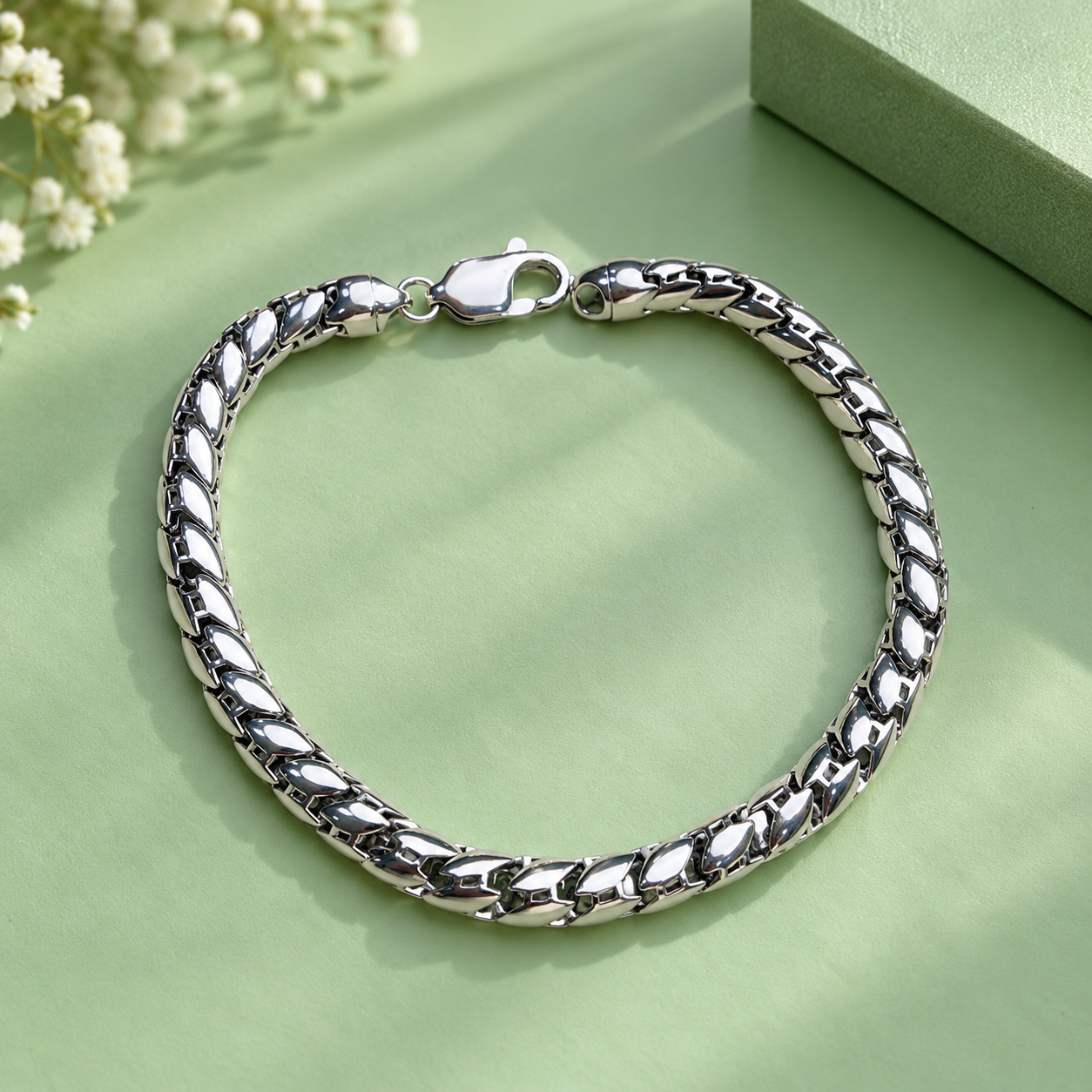 Taravya Men’s Premium Silver Byzantine Chain Bracelet