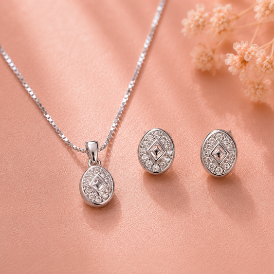 Royal Radiance Diamond-Finish Necklace & Earrings Set