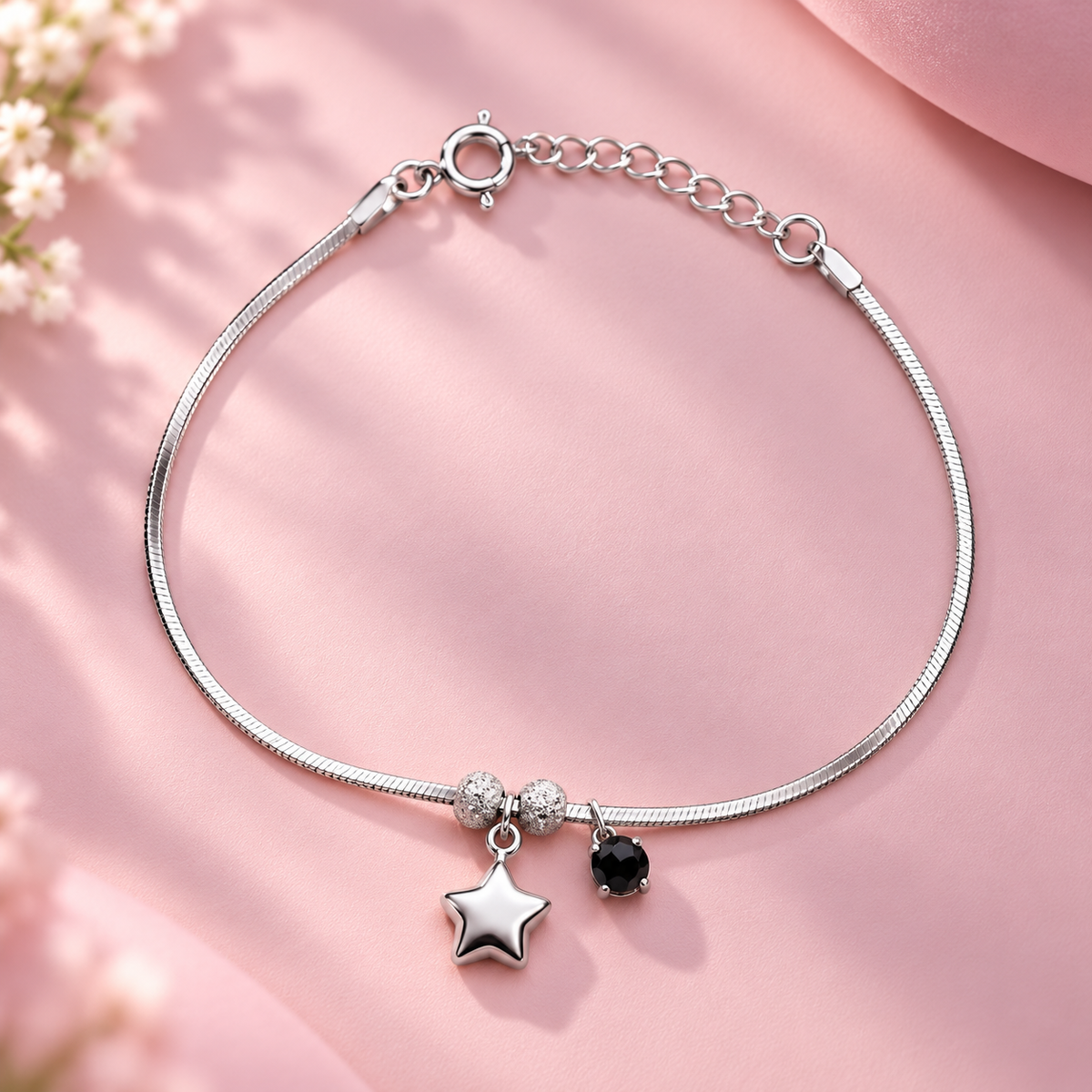 Taravya Midnight Star Charm 925 Silver Bracelet