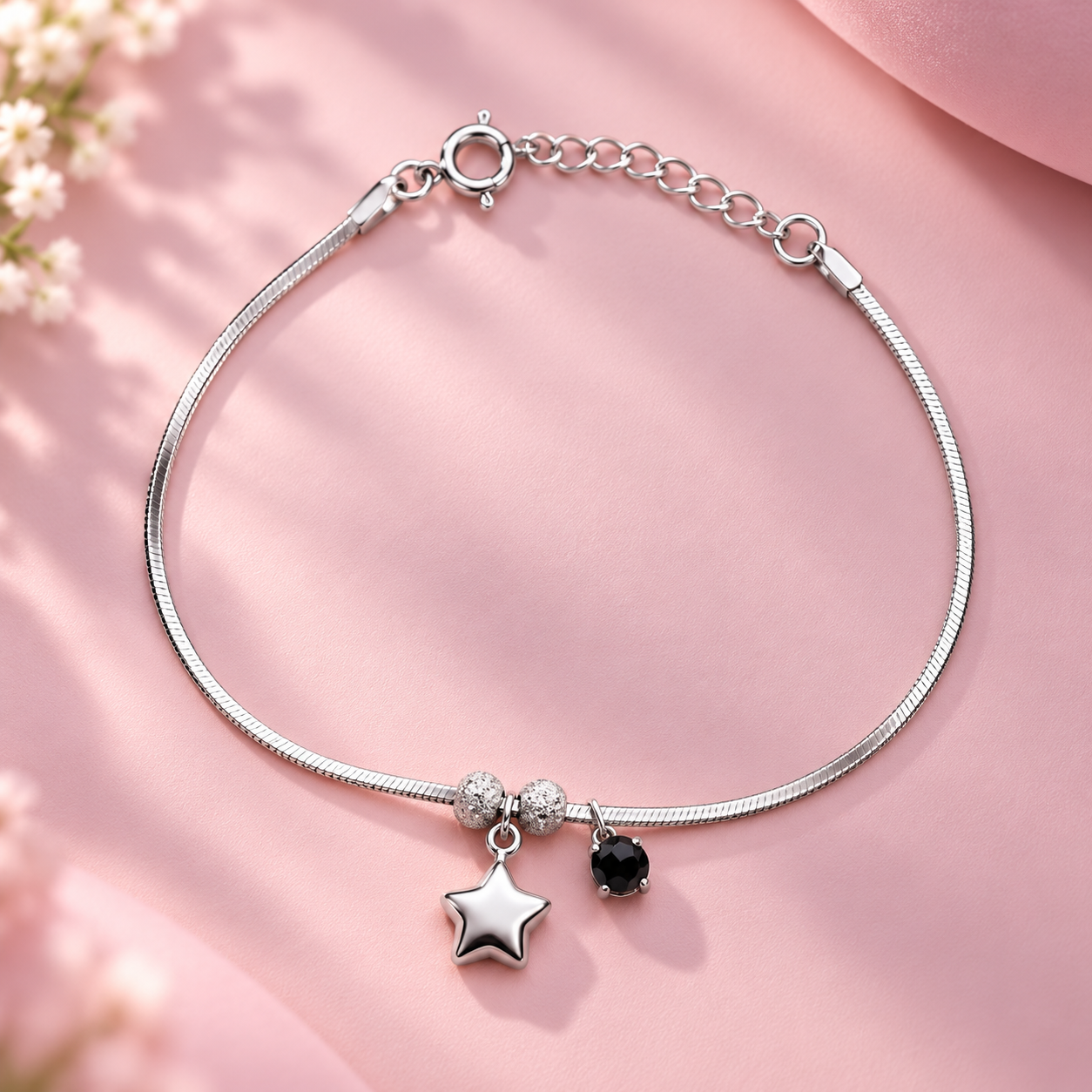 Taravya Midnight Star Charm 925 Silver Bracelet