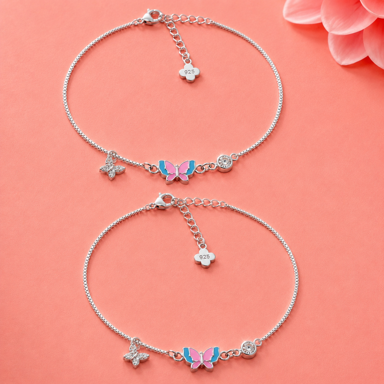 Butterfly Bloom 925 Silver Anklet (SIngle)