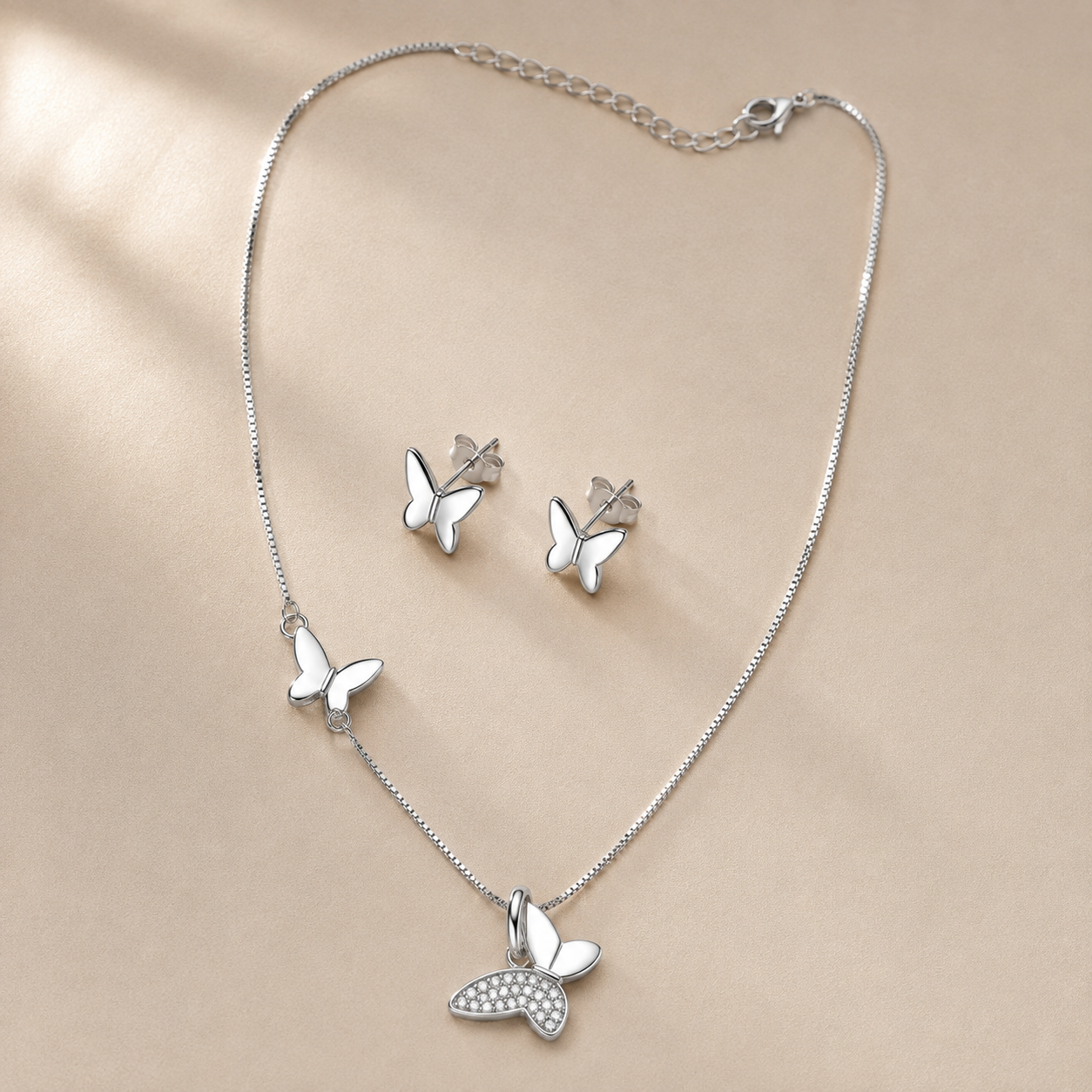 🦋 Butterfly Elegance 925 Sterling Silver Necklace & Earring Set