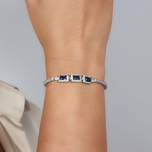 Cubic Blue Stone Bracelet Pure 925 Silver