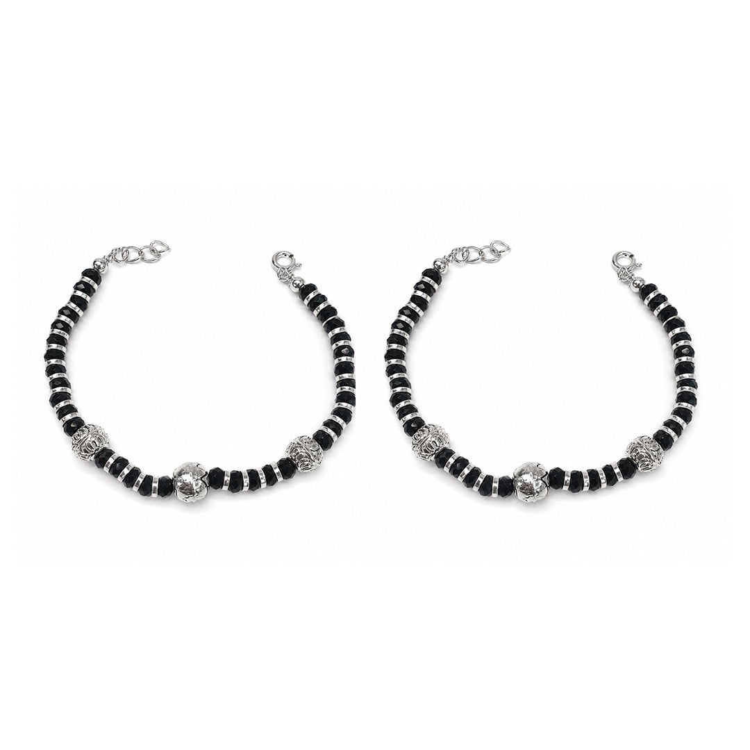 Kids Silver Beaded Nazar Bracelet Pair