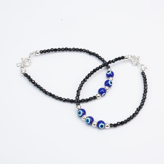 Kids Nazariya Bracelet with Black Beads & Blue Evil Eye(Single)