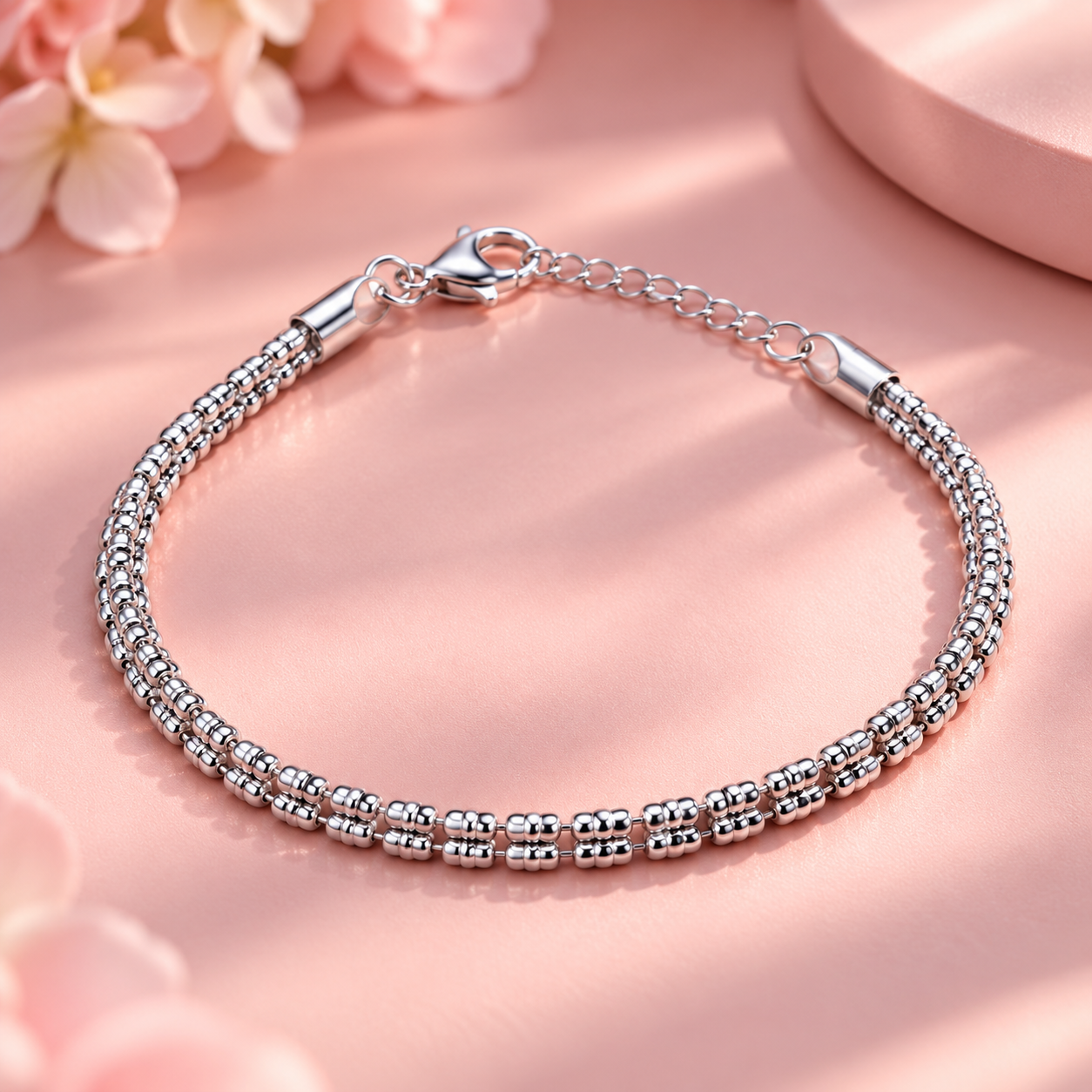 Taravya Silver Double-Row Beaded Bracelet