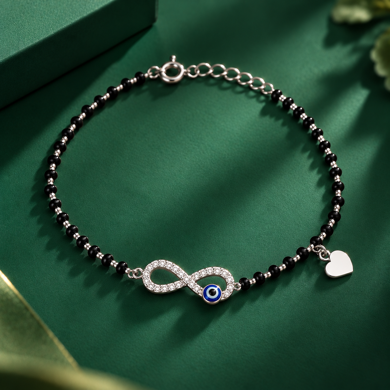 Taravya Women’s Infinity Evil Eye Black Bead Bracelet