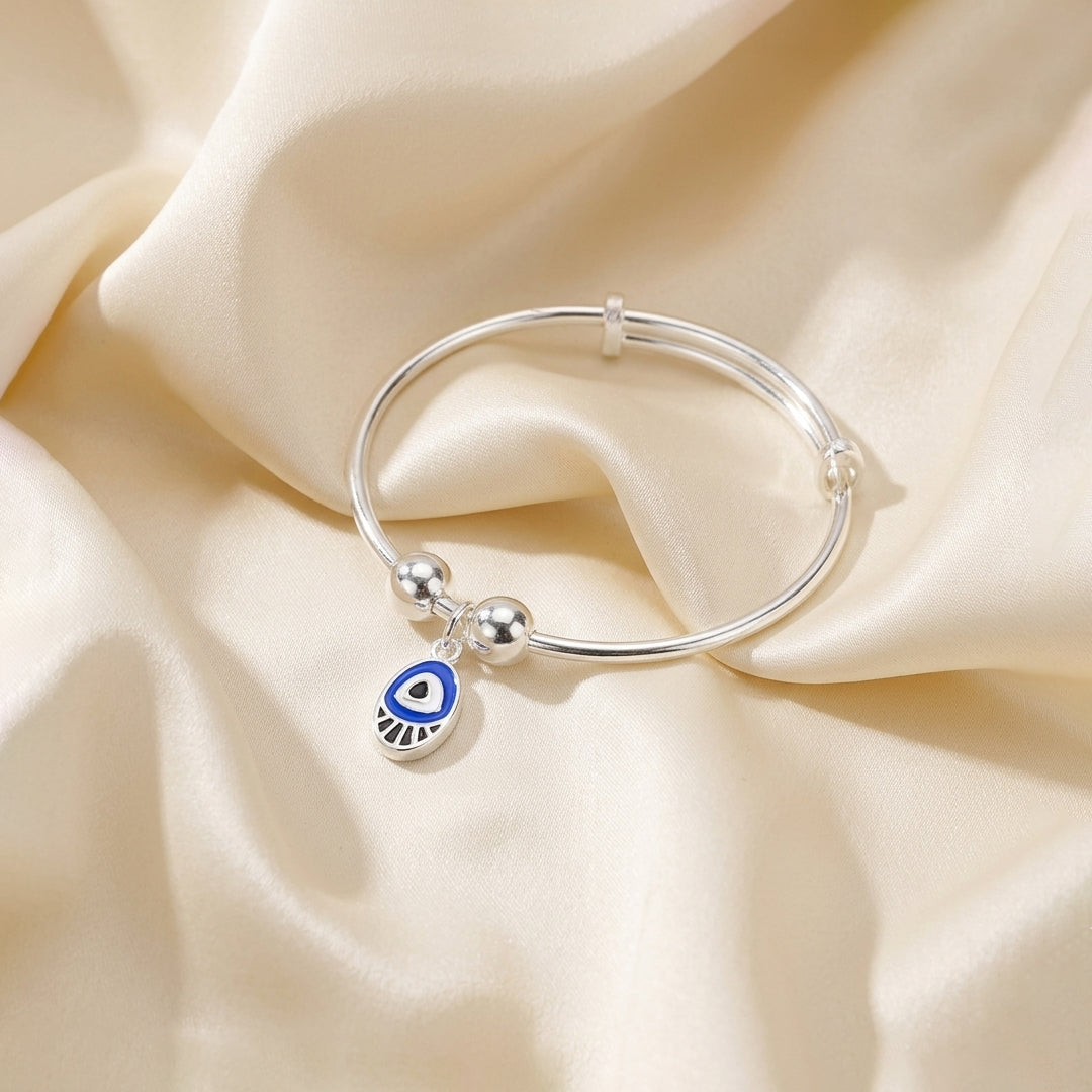 Silver Blue Nazar Kids Bangle Bracelet