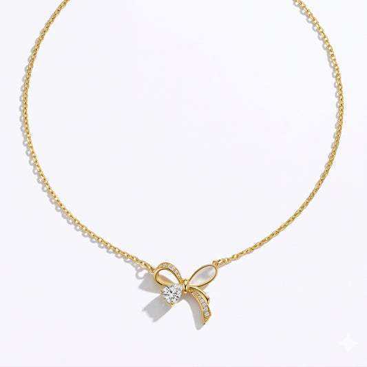 Bow Gold Necklace Pure 925 Silver