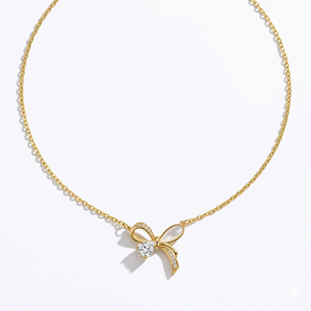 Bow Gold Necklace Pure 925 Silver