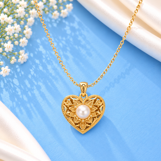 Golden Heart Aura Necklace Pure 925 Silver Taravya