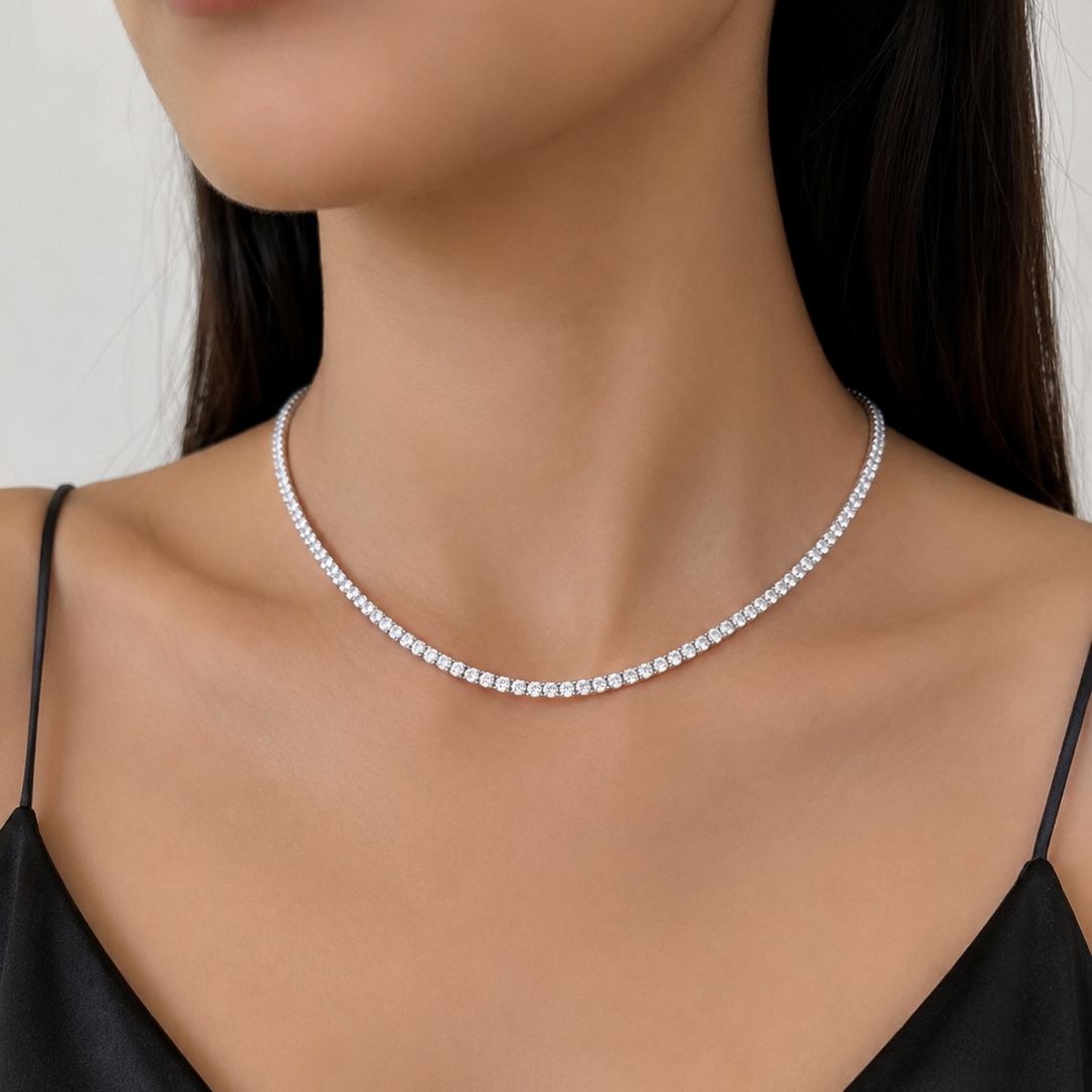 Classic 925 Sterling Silver Tennis Necklace