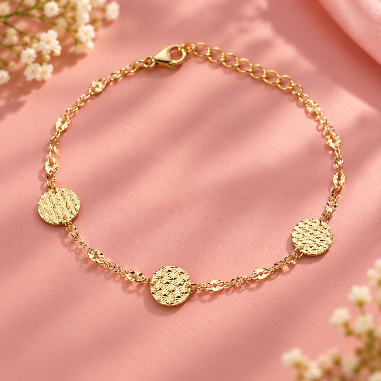 ✨ Taravya Golden Lattice Disc Bracelet