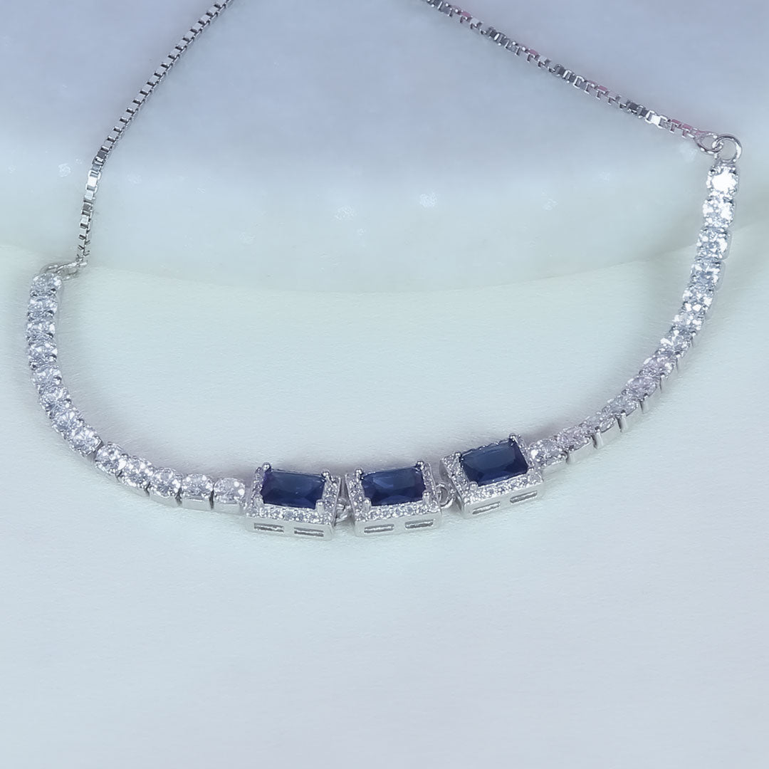 Cubic Blue Stone Bracelet Pure 925 Silver