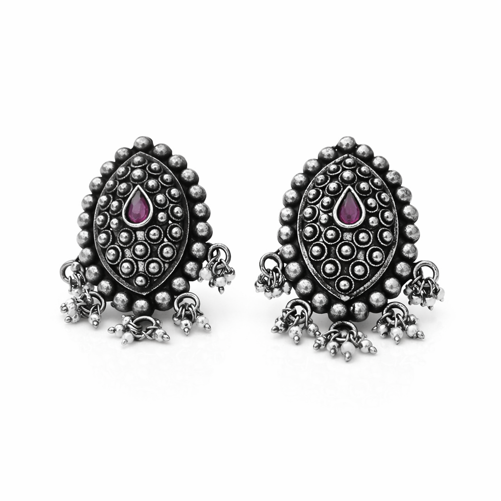 Rajwada Paisley Earrings Pure 925 Silver