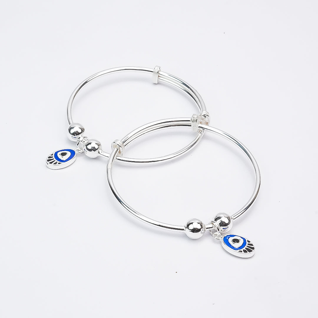 Silver Blue Nazar Kids Bangle Bracelet