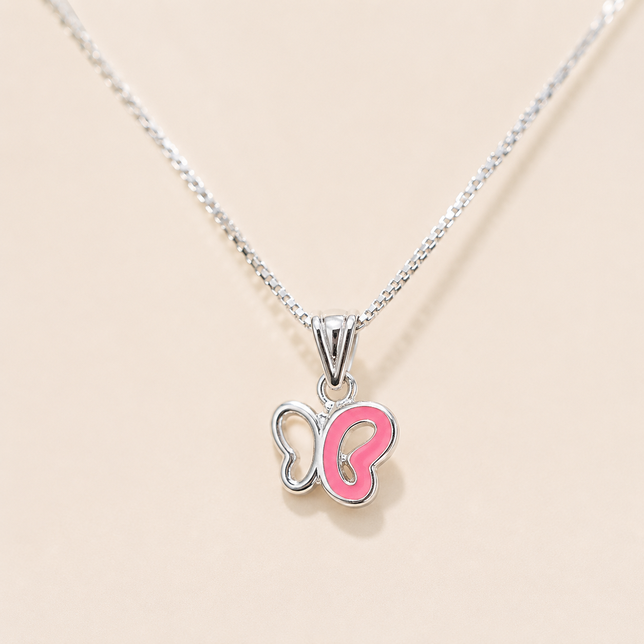 Pink Butterfly Silver Pendant