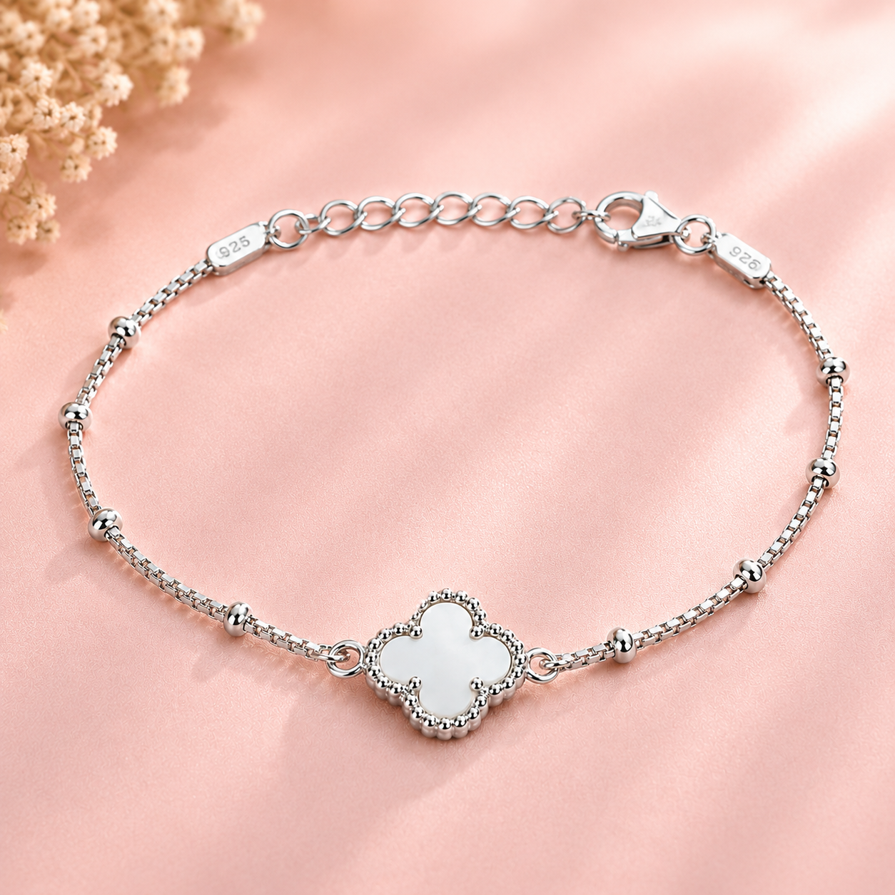 925 Silver Mother-of-Pearl Clover Bracelet