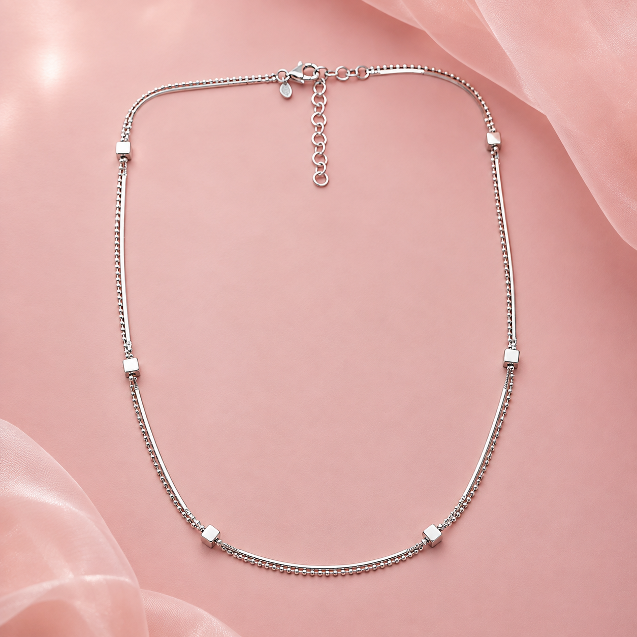 Double-Line Cube Bead Necklace