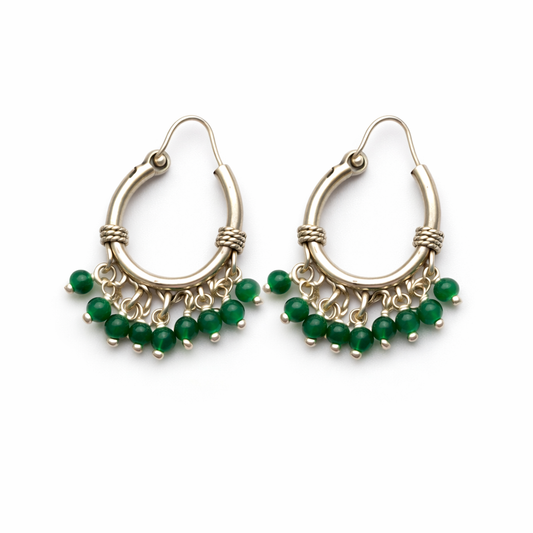 Green Jhumki Earrings – 925 Sterling Silver