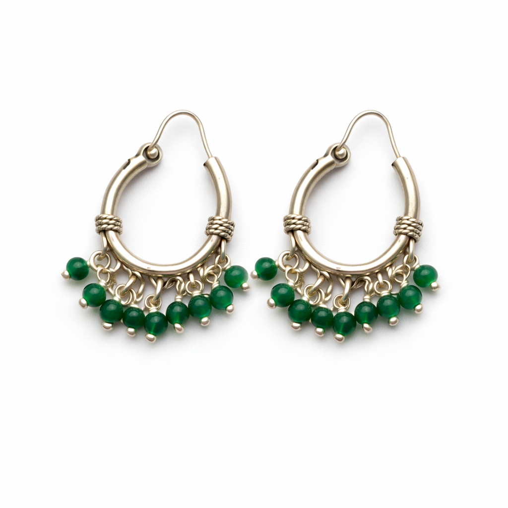 Green Jhumki Earrings – 925 Sterling Silver